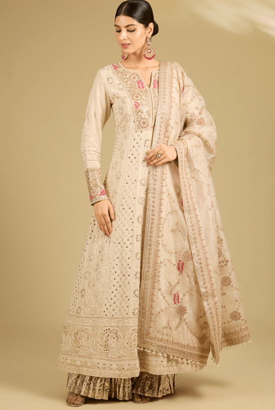 Ivory Lucknowi Anarkali Set