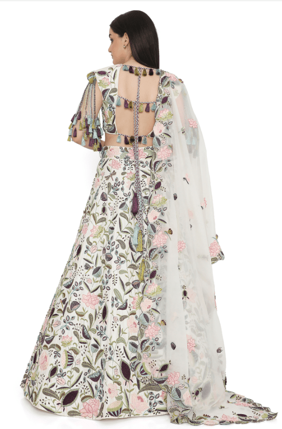 Ivory Dupion Silk Embroidered Lehenga Set - Image 2