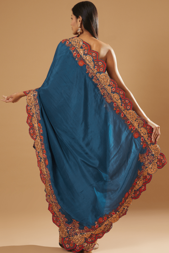 Blue Silk Saree Set - Image 2