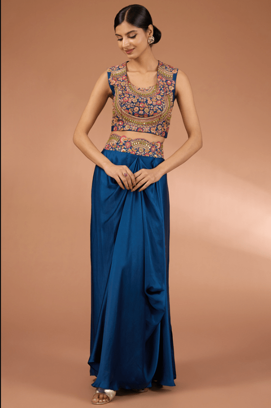 Blue Organza Patchwork Cape Set - Image 3