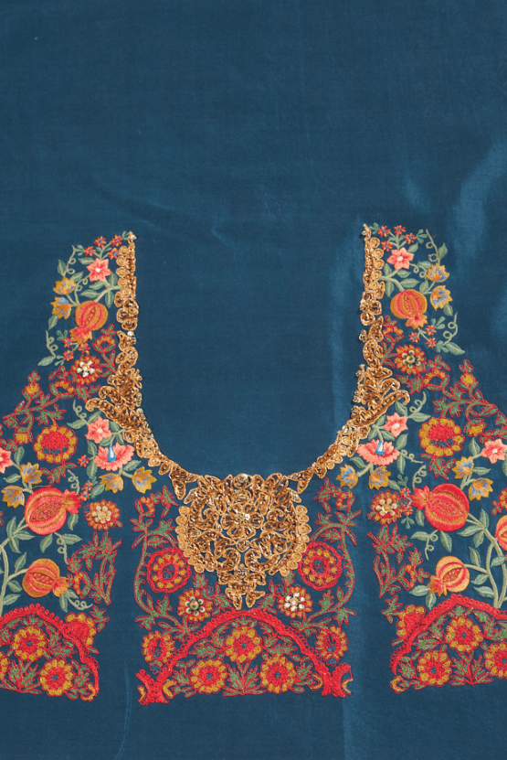 Blue Silk Saree Set - Image 3