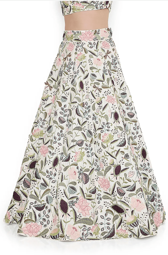 Ivory Dupion Silk Embroidered Lehenga Set - Image 3