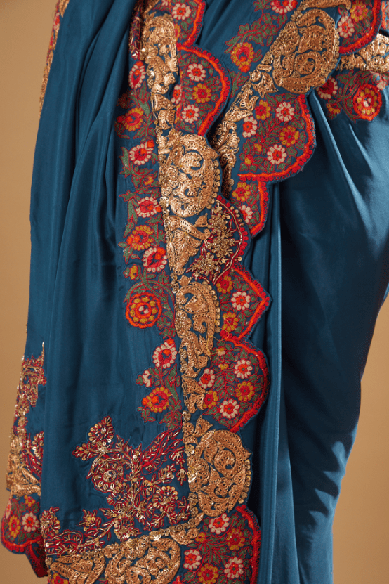 Blue Silk Saree Set - Image 4