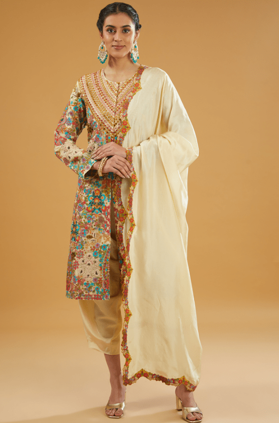 Multi-Colored Organza Mirror Work Kurta Set
