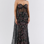 Black Italian Tulle Crystal Hand Embroidered Gown With Drape