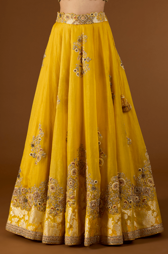 Yellow Shimmer Brocade Organza Lehenga Set - Image 3