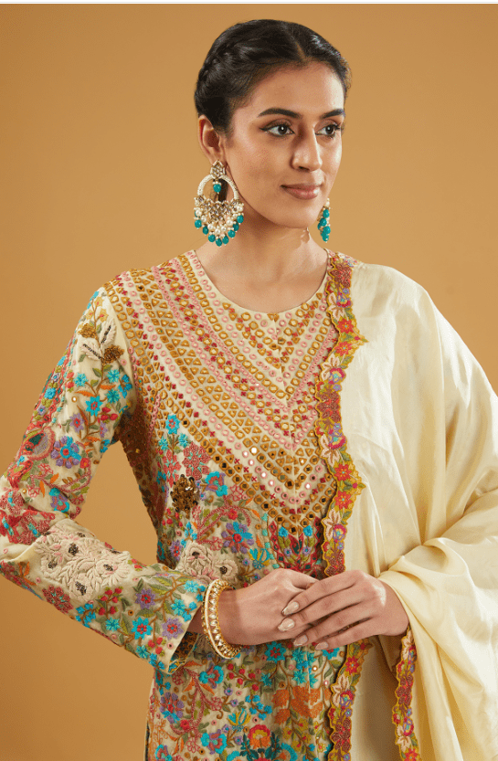 Multi-Colored Organza Mirror Work Kurta Set - Image 4