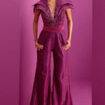 Hot Pink Textured Fabric Embroidered Jumpsuit