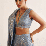 Blue Tulle Mirror Work Blouse