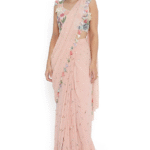 Rose Pink Mukaish Georgette Frilled Saree Set