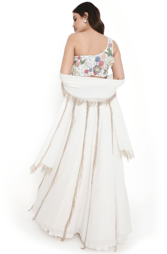 Off-White Georgette Embroidered Lehenga Set - Image 2