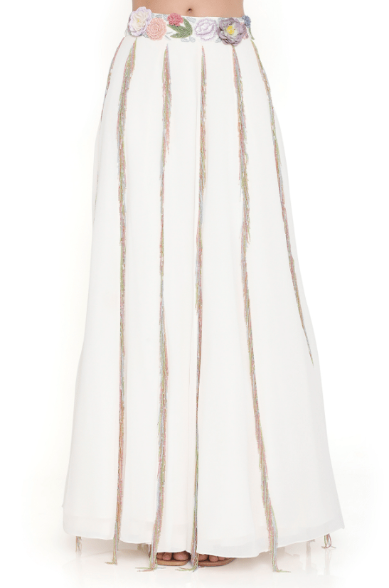 Off-White Georgette Embroidered Lehenga Set - Image 3