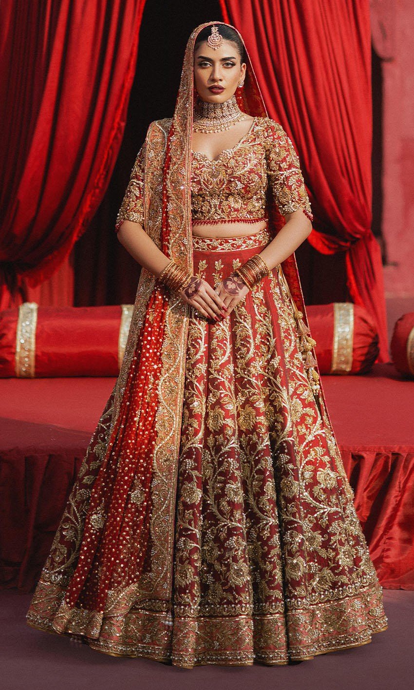 Firebrick color wedding lehenga