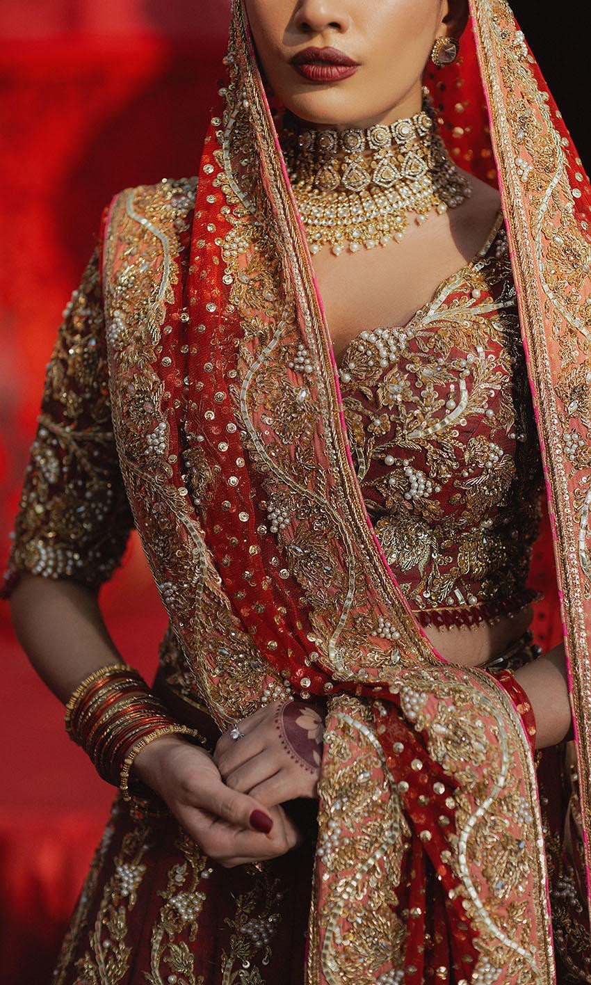 Firebrick color wedding lehenga - Image 4