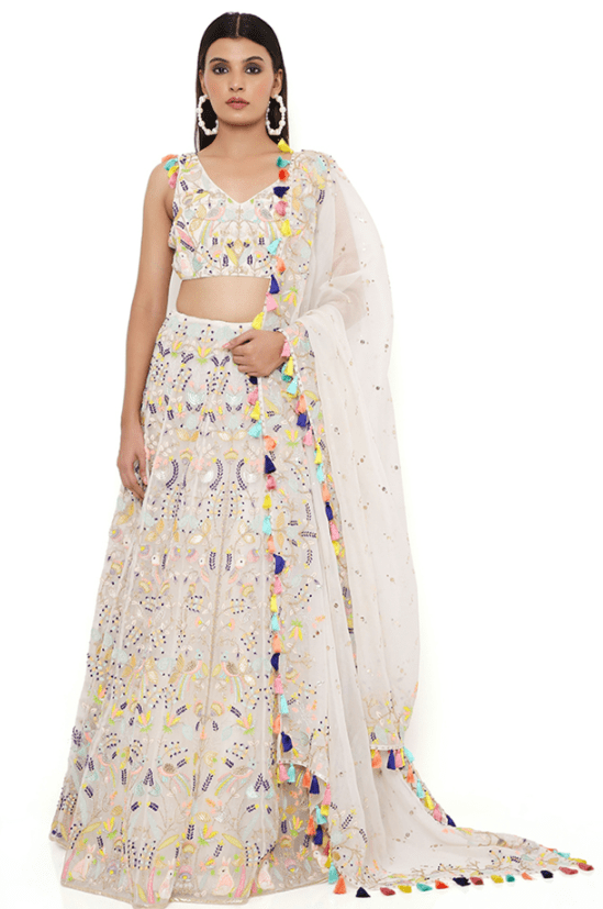 Off-White Organza Embroidered Lehenga Set