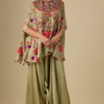 Olive Green Dupion SIlk Ariya Cape Set