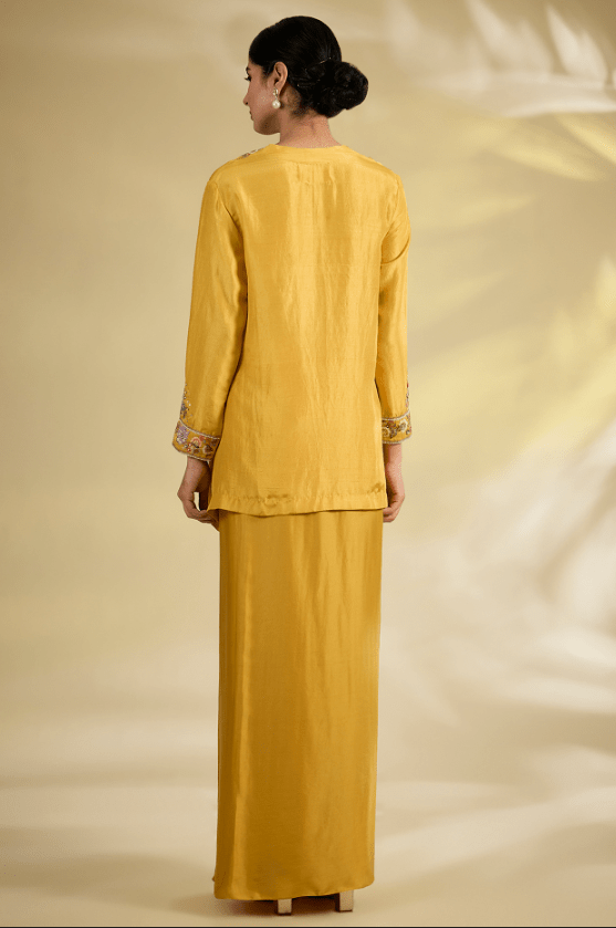 Yellow Satin & Dupion Silk Dhoti Skirt Set - Image 2