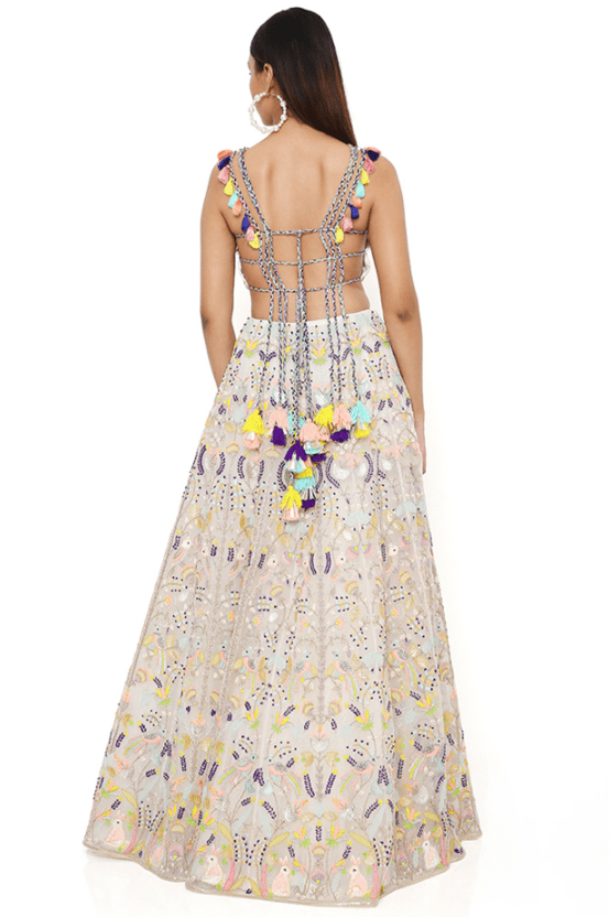 Off-White Organza Embroidered Lehenga Set - Image 2