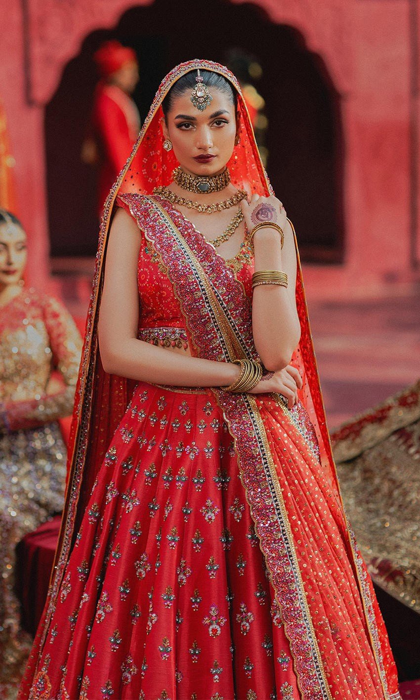 watermelon color raw silk lehenga - Image 2