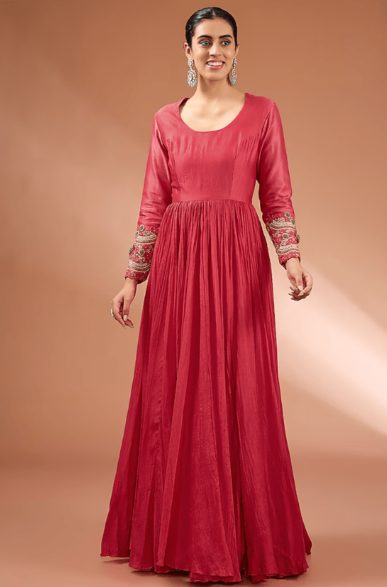 Red Dupion Crushed Kalidar Skirt Set - Image 3