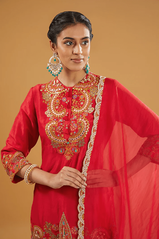 Red Silk Sharara Set - Image 4