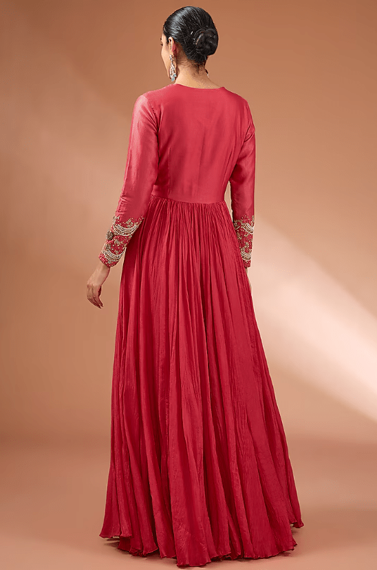 Red Dupion Crushed Kalidar Skirt Set - Image 4