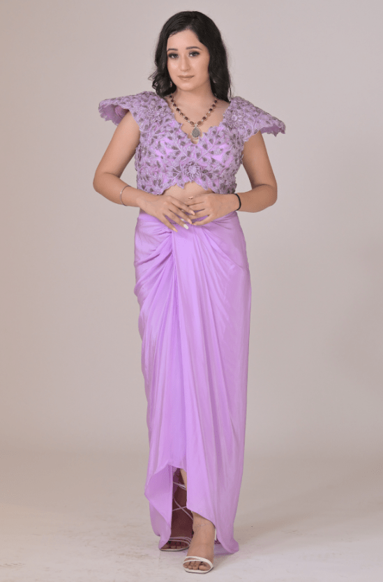 Lilac Crepe Draped Skirt Set