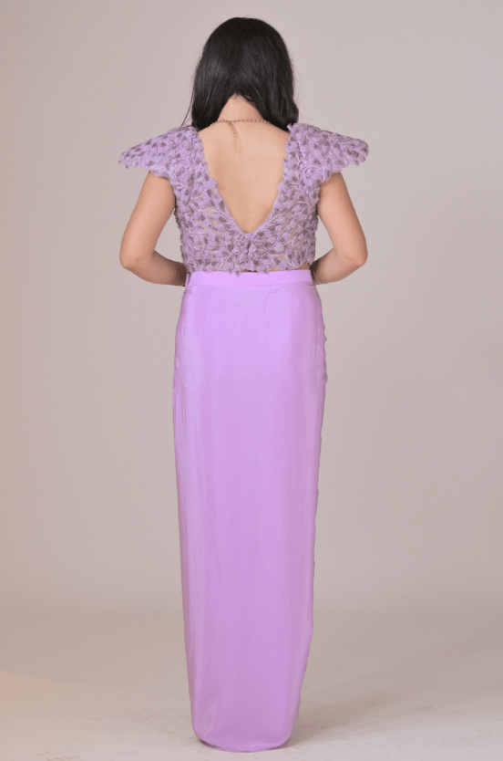 Lilac Crepe Draped Skirt Set - Image 2