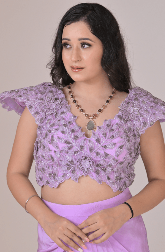 Lilac Crepe Draped Skirt Set - Image 3