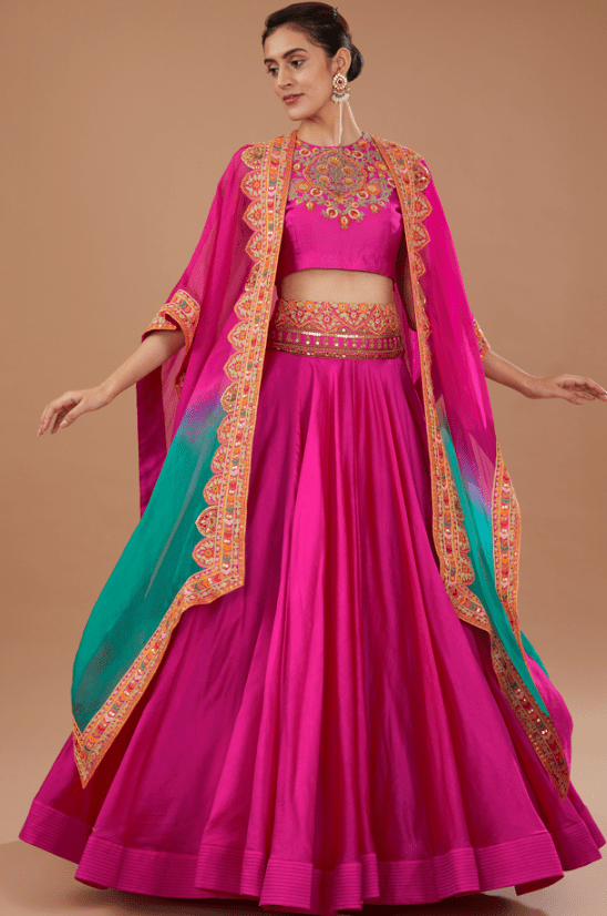 Pink Chanderi Embroidered Cape Set