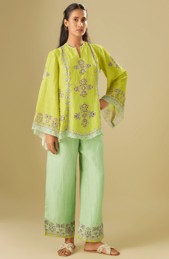 Yellow Linen Hand Embroidered Co-Ord Set