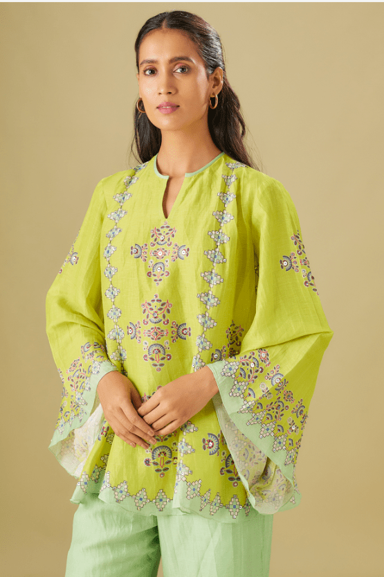 Yellow Linen Hand Embroidered Co-Ord Set - Image 4
