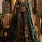 Bottle green color raw silk lehenga