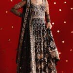 Black color raw silk pishwas