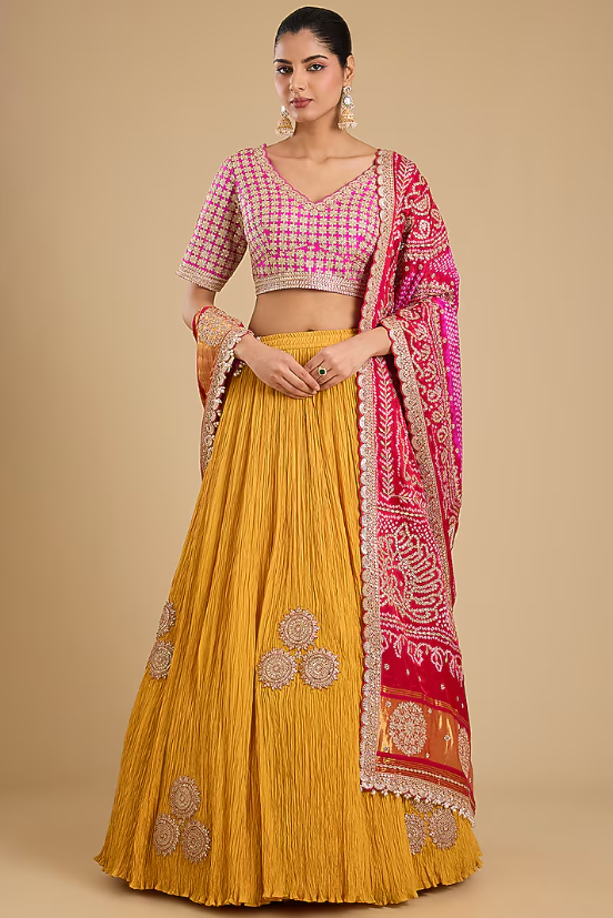 Mustard Yellow Silk Lehenga Set