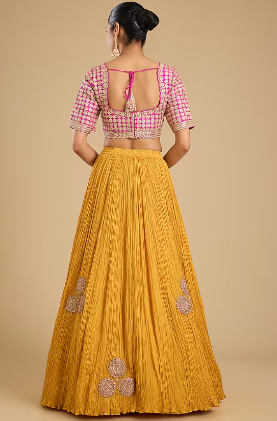 Mustard Yellow Silk Lehenga Set - Image 2