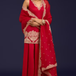 Red Modal Satin Sharara Set