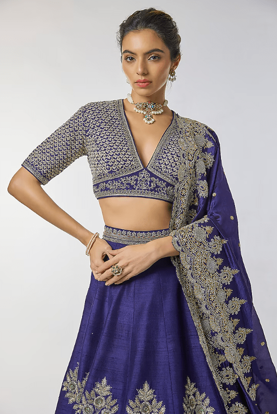 Purple Raw Silk Zardosi Embroidered Lehenga Set - Image 4