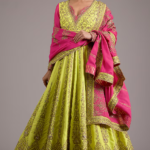 Lime Green Chinon Georgette Dori Embellished Anarkali Set