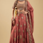 Rust Handloom Silk Mirror Embroidered Lehenga Set