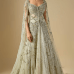 Pistachio Green Shimmer Net Hand Embroidered Jacket Set