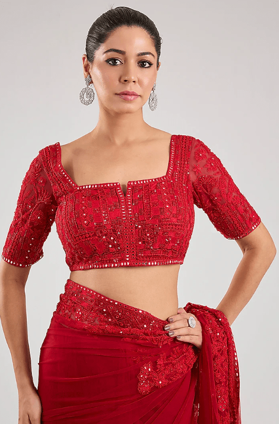 Red Silk Saree Set - Image 3