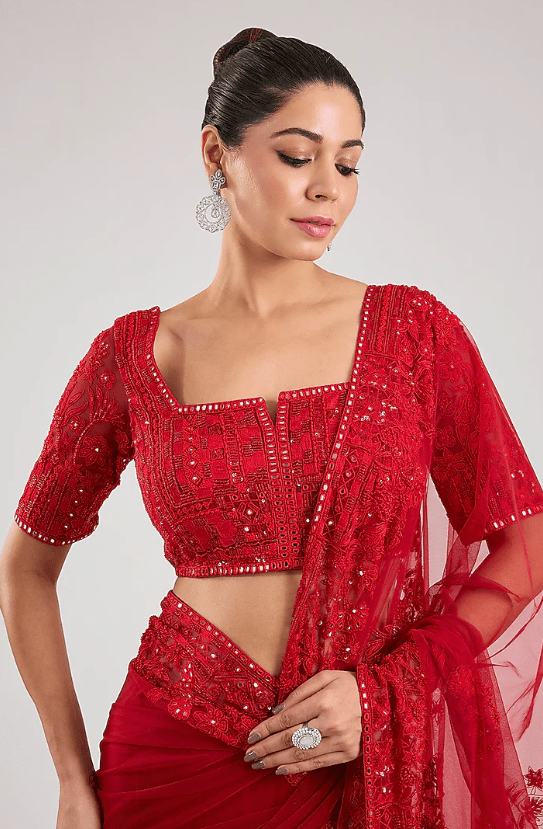 Red Silk Saree Set - Image 5