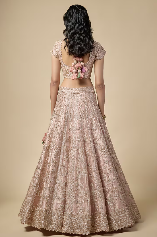 Rose Pink Tissue Zardosi Embroidered Lehenga Set - Image 2