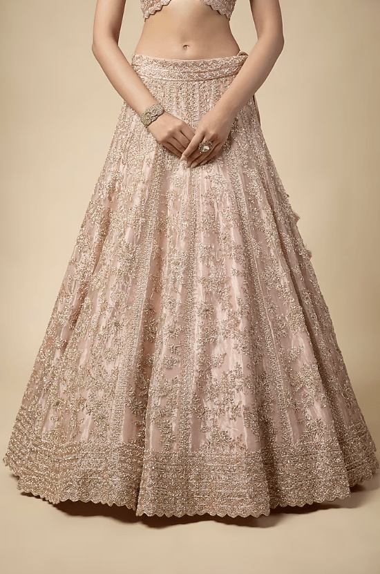Rose Pink Tissue Zardosi Embroidered Lehenga Set - Image 3