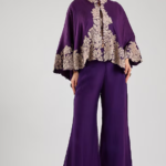 Purple Silk Embroidered Kalidar Cape Set