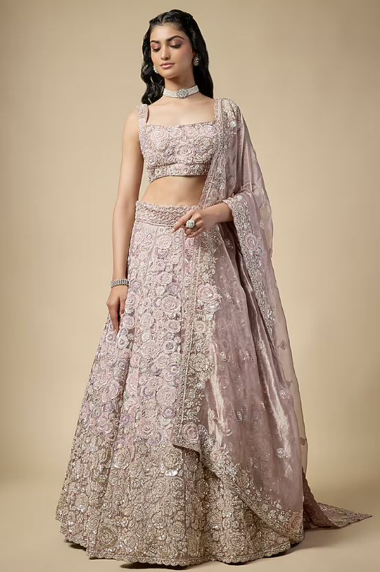 Lavender Tissue Sequins Embroidered Lehenga Set