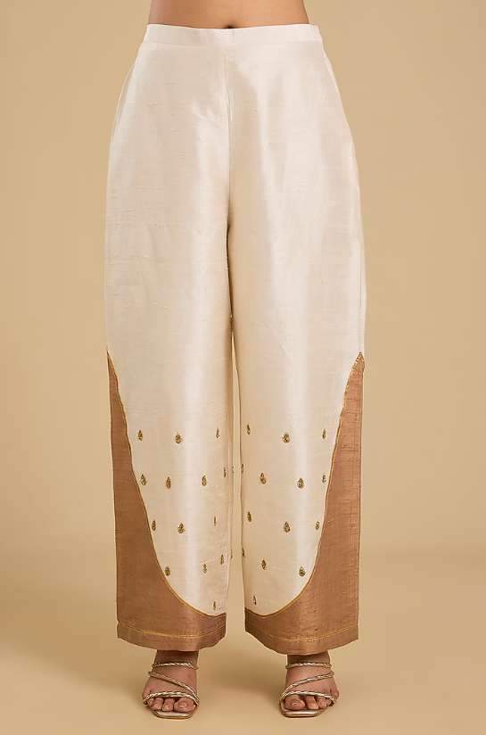 Ivory Raw Silk Dainty Motif Embroidered Kurta Set - Image 3