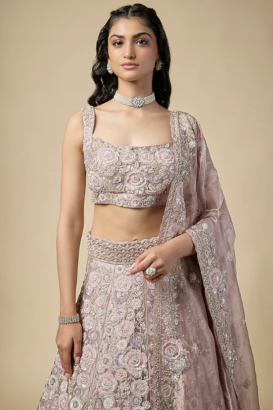 Lavender Tissue Sequins Embroidered Lehenga Set - Image 4