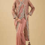Pink Shimmer Tissue Jaal Embellished Saree Set